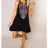 Women's Boho Floral Sleeveless Dress Bohemian Summer Holiday Party Beach Casual Short Mini Dress Sundress