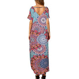 Women's Boho Pocket Long Maxi Dress Floral Cocktail Party Summer Beach Casual V Neck Split Loose Dress Sundress