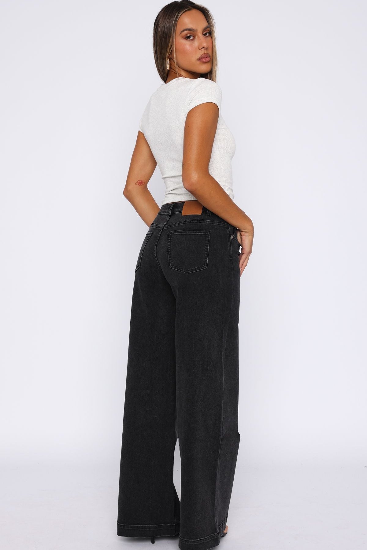 Elena Low Rise Wide Leg Jeans Black Acid