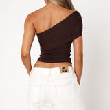 Don't Worry About It One Shoulder Top Chocolate