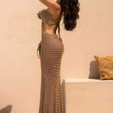 Yedda Halterneck Crochet Maxi Dress