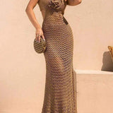 Yedda Halterneck Crochet Maxi Dress