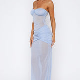 Sheer Grace Strapless Glitter Maxi Dress Powder Blue